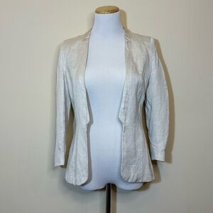 H&M Linen Blend Blazer Size 4 Beige Open Front Lightweight Tailored Jacket